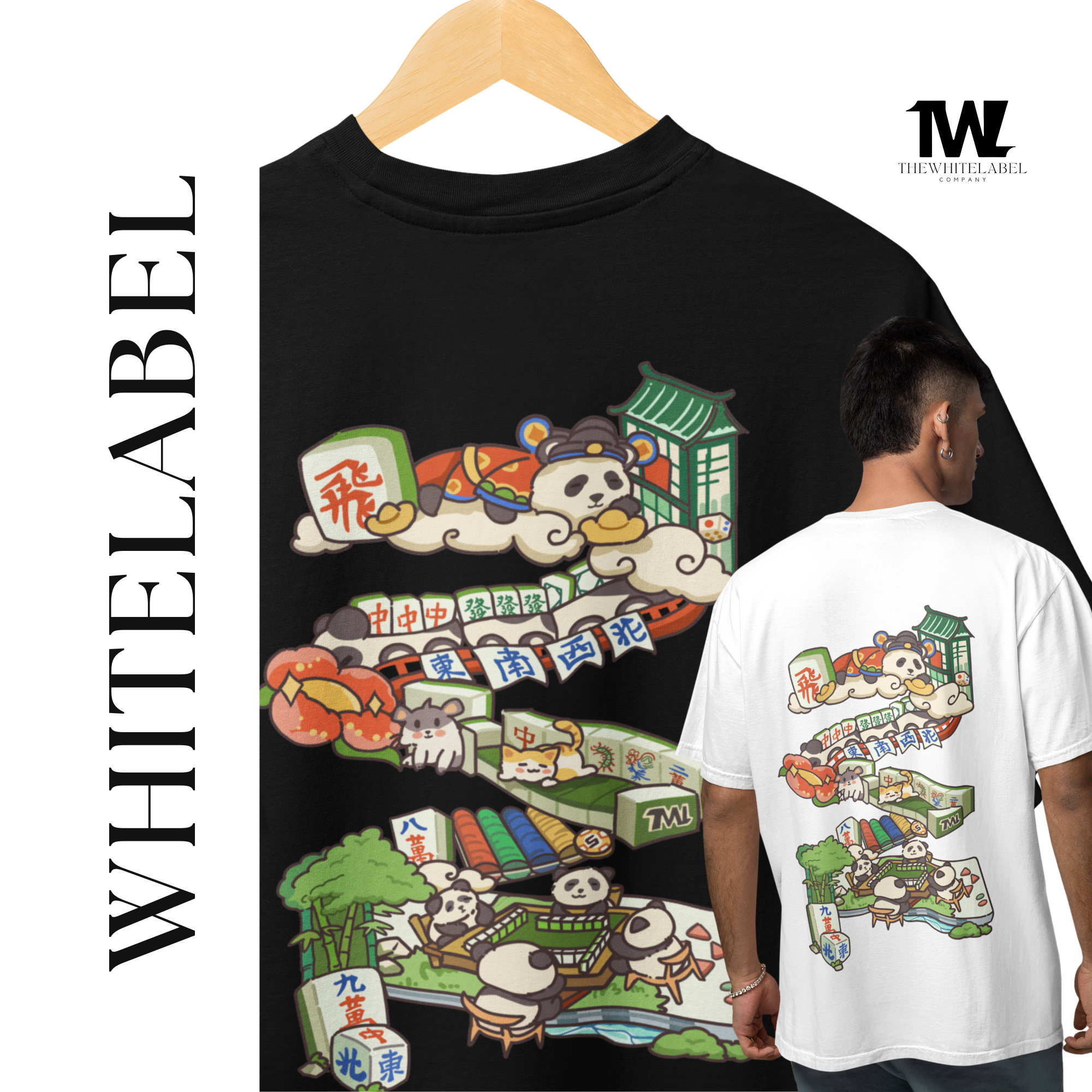 THEWHITELABEL SG12 Mahjong Panda Logo 300Gsm Oversize Unisex T-shirt i