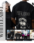 BW03 - TheWhiteLabel 300GSM Oversized PEEKABOO Design Printed TheWhiteLabel White and Black T-shirt 100% Cotton - TheWhiteLabel