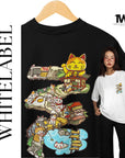 THEWHITELABEL SG21 Fortune Cat Island 300Gsm Oversize Unisex T-shirt in Black and White Color - TheWhiteLabel
