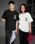 THEWHITELABEL SG21 Fortune Cat Island 300Gsm Oversize Unisex T-shirt in Black and White Color - TheWhiteLabel