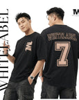 THEWHITELABEL AP01 Number 7 Applique Embroidered Oversized Unisex T-Shirt in Black Colour