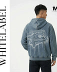 THEWHITELABEL HD01 Acid Wash Denim Colour 380GSM Oversized Zipper Hoodie THEWHITELABEL