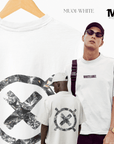 300GSM Oversized MUTE Button 01 - Design Printed TheWhiteLabel White and Beige T-shirt 100% Cotton - TheWhiteLabel