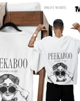BW03 - TheWhiteLabel 300GSM Oversized PEEKABOO Design Printed TheWhiteLabel White and Black T-shirt 100% Cotton - TheWhiteLabel