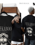 BW03 - TheWhiteLabel 300GSM Oversized PEEKABOO Design Printed TheWhiteLabel White and Black T-shirt 100% Cotton - TheWhiteLabel