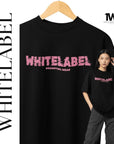Asian model wearing blackpink 280GSM oversized streetwear unisex t-shirt with TWL print