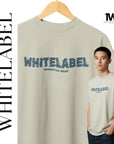 Singapore model wearing beige 280GSM oversized cotton streetwear unisex t-shirt with TWL thewhitelabel print