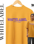 Singapore model wearing Yellow Pumpkin Orange 280GSM oversized cotton streetwear unisex t-shirt with TWL thewhitelabel print