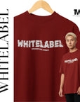 Singapore model wearing red scarlett maroon 280GSM oversized cotton streetwear unisex t-shirt with TWL thewhitelabel print