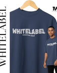 Singapore model wearing navy blue 280GSM oversized cotton streetwear unisex t-shirt with TWL thewhitelabel print