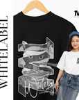 THEWHITELABEL SG03 Japanese Cat Logo 300Gsm Oversize Unisex T-shirt in Black and White Color - TheWhiteLabel