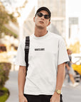 Oversized MUTE Button 01 - 300GSM Design Printed TheWhiteLabel White and Beige T-shirt 100% Cotton - TheWhiteLabel
