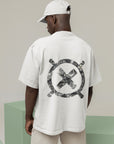 Oversized MUTE Button 01 - 300GSM Design Printed TheWhiteLabel White and Beige T-shirt 100% Cotton - TheWhiteLabel