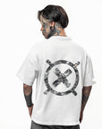 Oversized MUTE Button 01 - 300GSM Design Printed TheWhiteLabel White and Beige T-shirt 100% Cotton - TheWhiteLabel