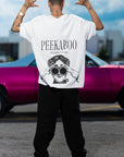 Oversized PEEKABOO 300GSM Design Printed TheWhiteLabel White and Black T-shirt 100% Cotton - TheWhiteLabel