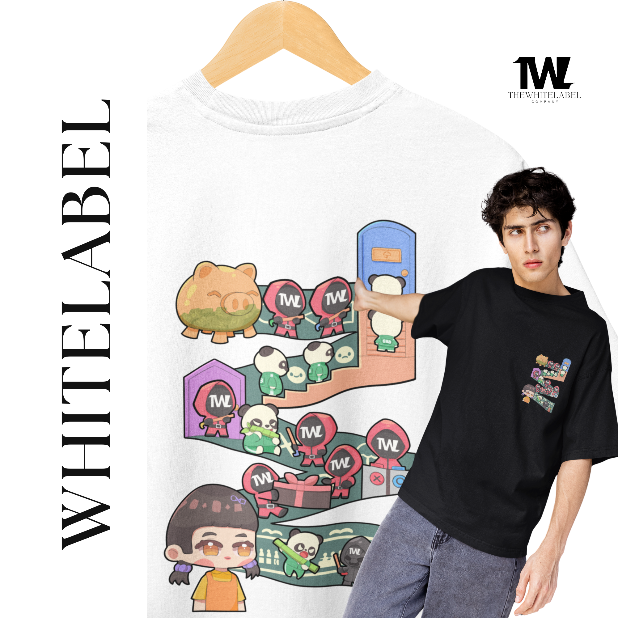 THEWHITELABEL SG19 Squid Game Logo 300Gsm Oversize Unisex T-shirt in Black and White Color - TheWhiteLabel
