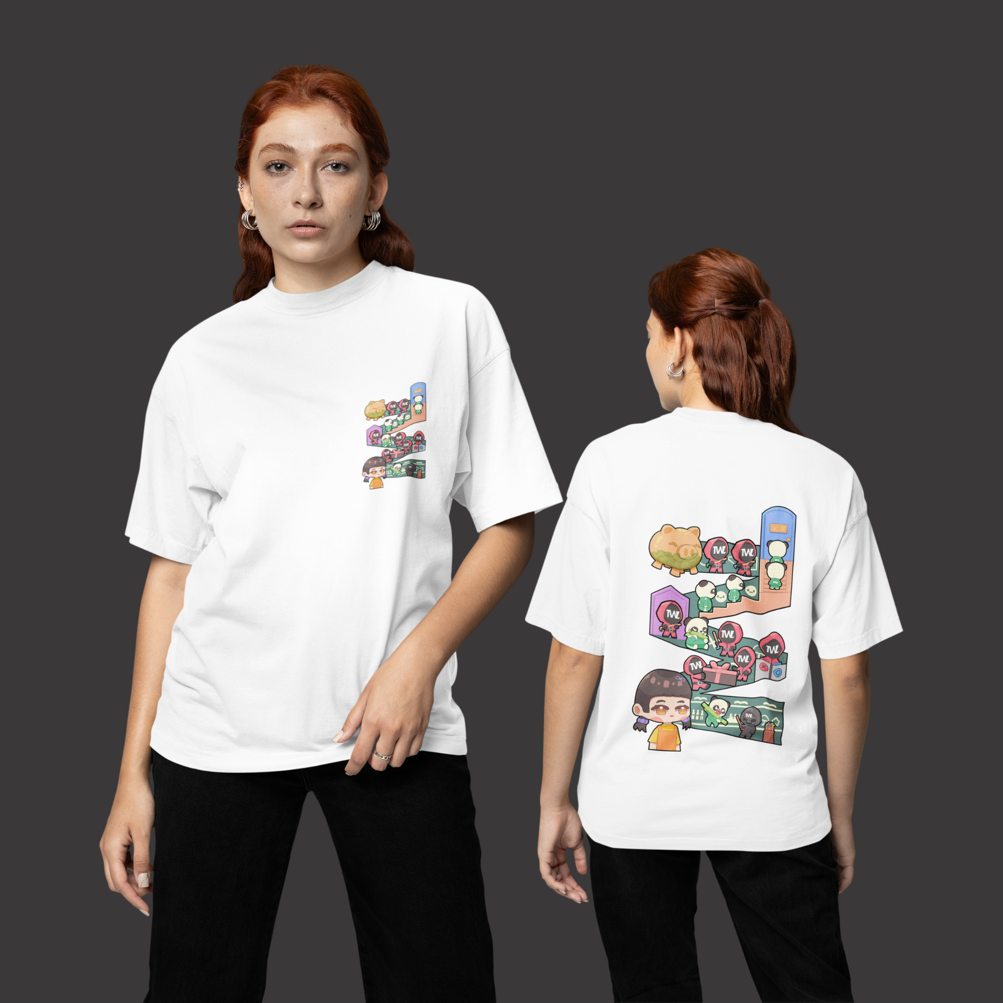 THEWHITELABEL SG19 Squid Game Logo 300Gsm Oversize Unisex T-shirt in Black and White Color - TheWhiteLabel