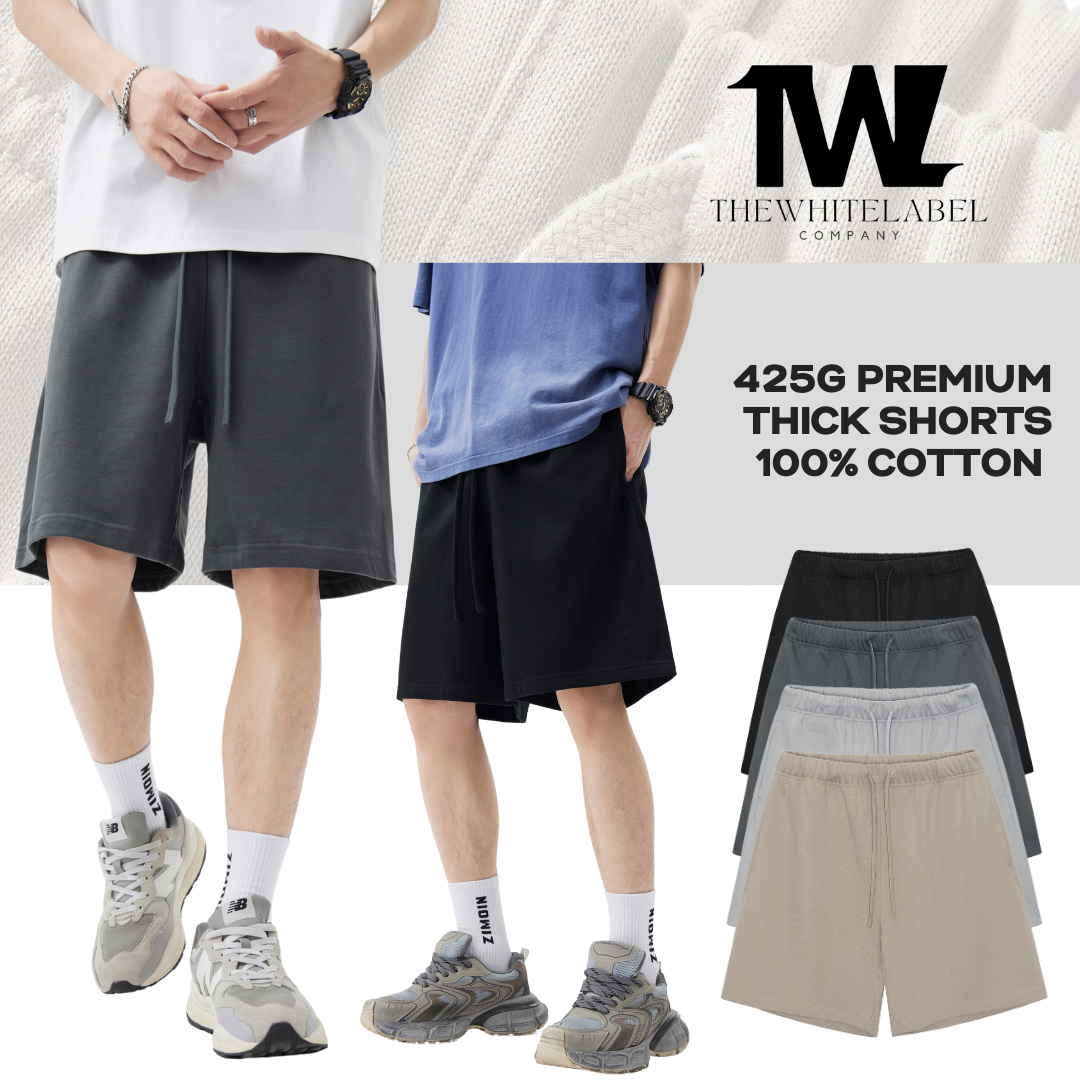 TWL Premium 425G Oversized Row Flocking Shorts 100% Cotton Hiphop Sports Drawstring - TheWhiteLabel