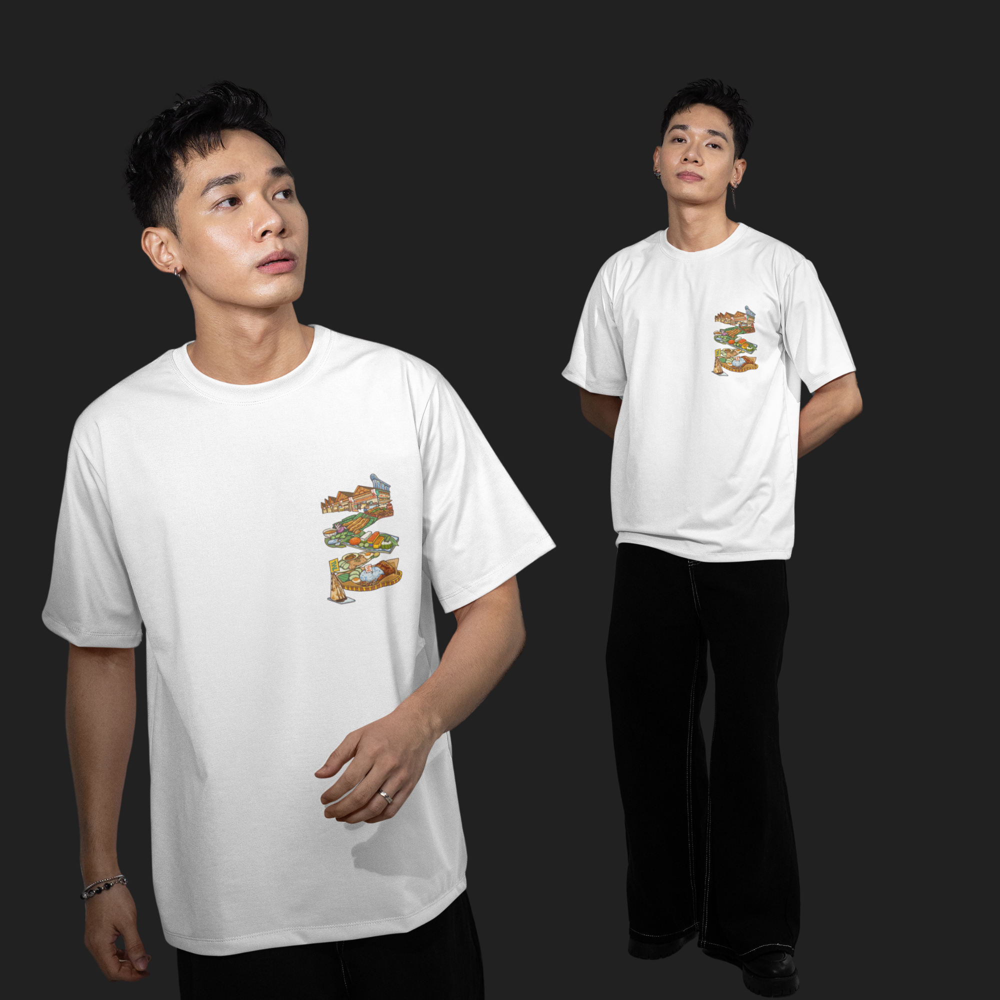 THEWHITELABEL SG18 Rasa Rasa Logo 300Gsm Oversize Unisex T-shirt in Black and White Color - TheWhiteLabel