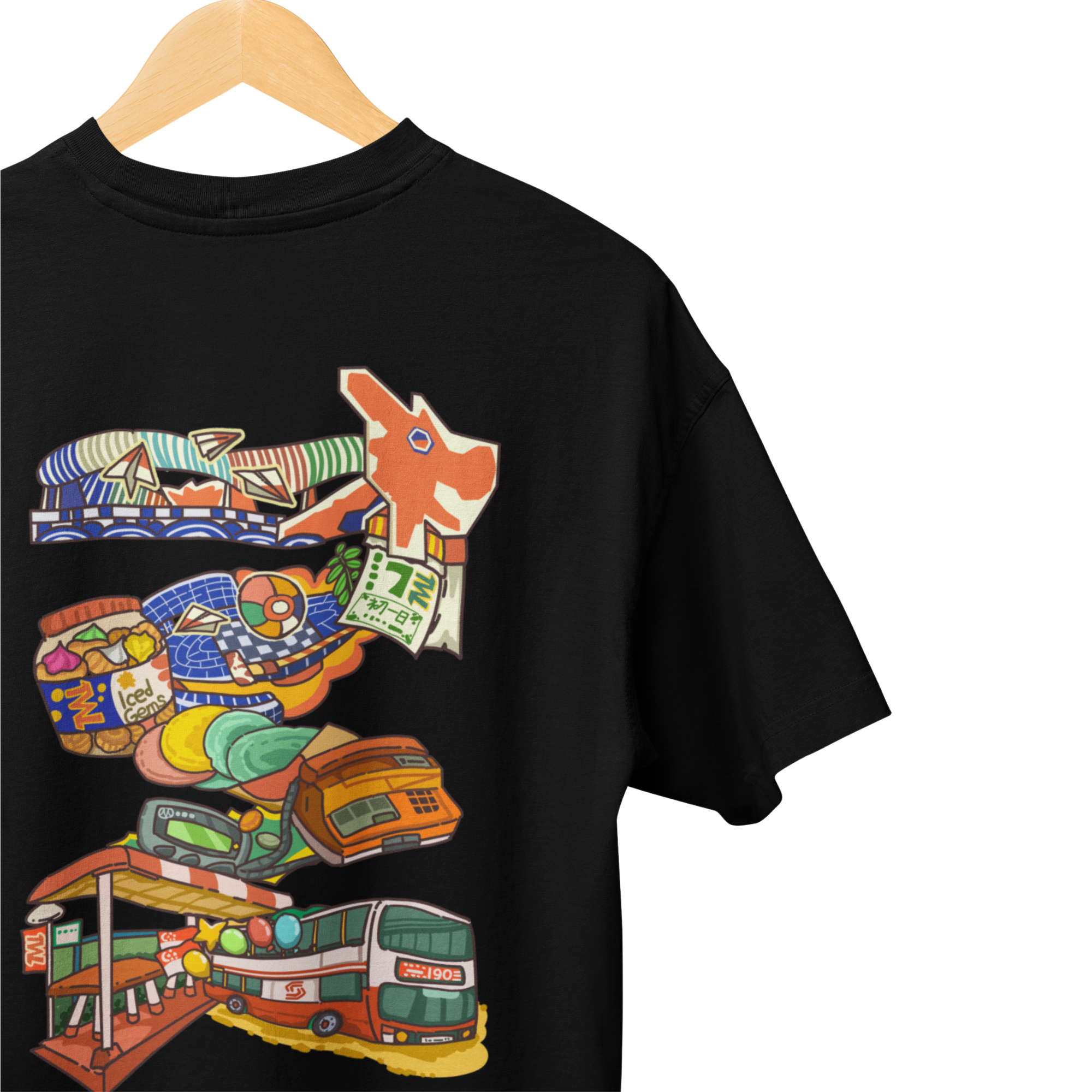THEWHITELABEL SG14 Nostalgia Singapore Logo 300Gsm Oversize Unisex T-shirt in Black and White Color - TheWhiteLabel