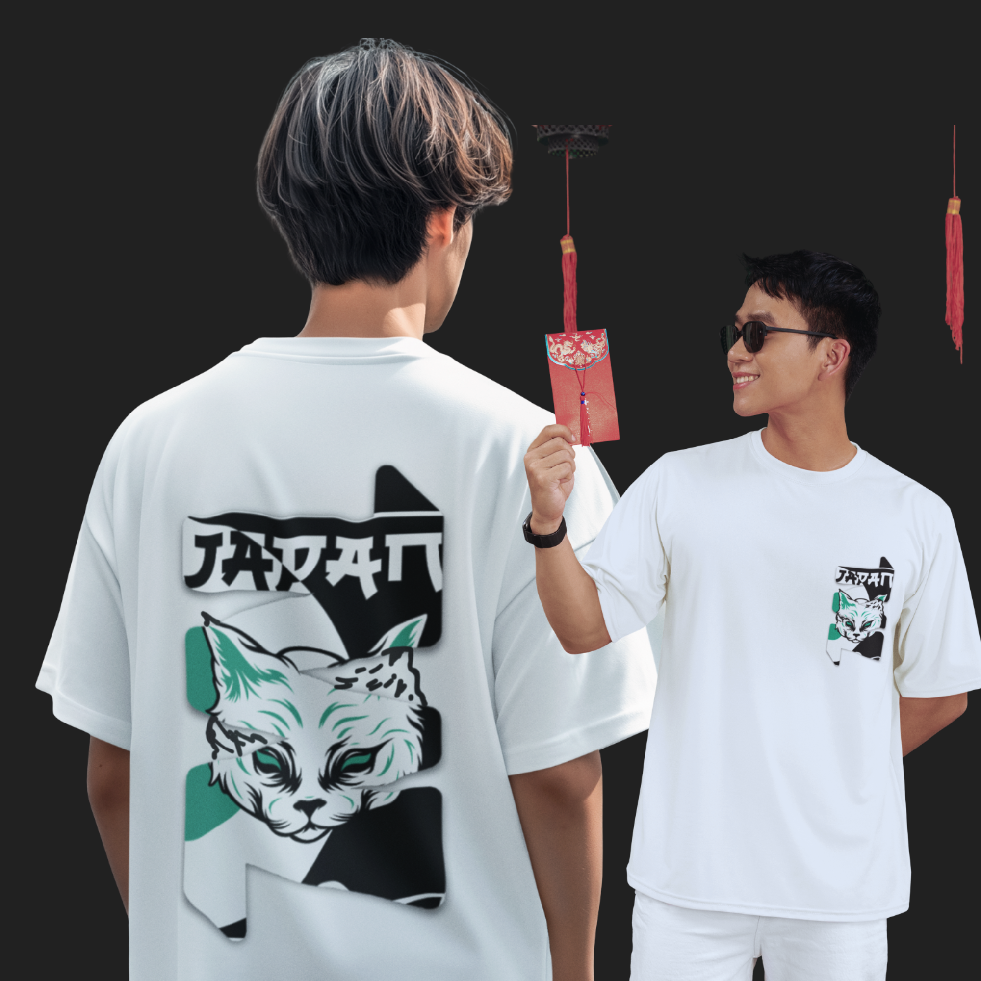 THEWHITELABEL SG02 Honshu Logo 300Gsm Oversize Unisex T-shirt in Black and White Color - TheWhiteLabel