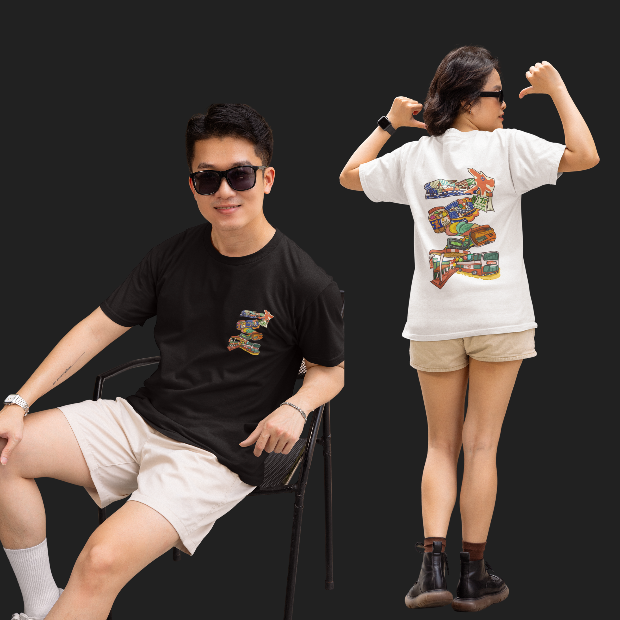 THEWHITELABEL SG14 Nostalgia Singapore Logo 300Gsm Oversize Unisex T-shirt in Black and White Color - TheWhiteLabel