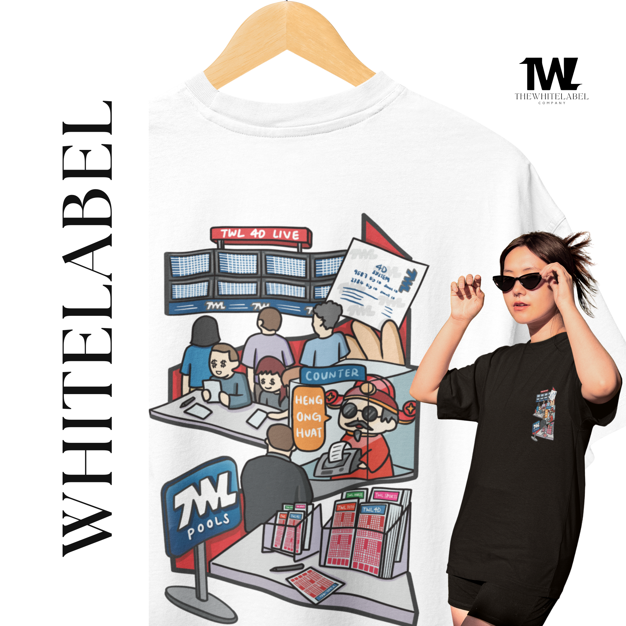 THEWHITELABEL SG17 TWL Pools Logo 300Gsm Oversize Unisex T-shirt in Black and White Color - TheWhiteLabel