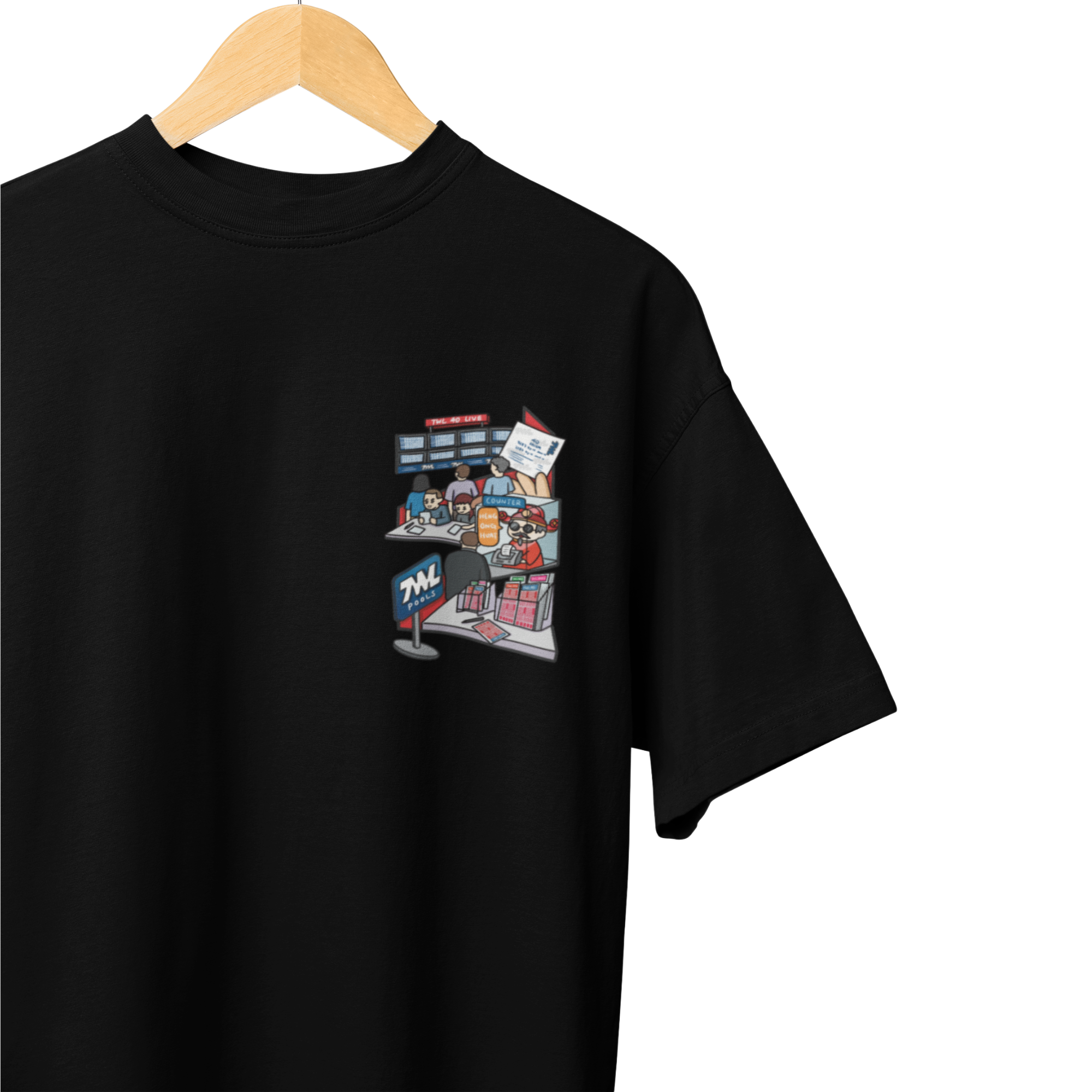 THEWHITELABEL SG17 TWL Pools Logo 300Gsm Oversize Unisex T-shirt in Black and White Color - TheWhiteLabel