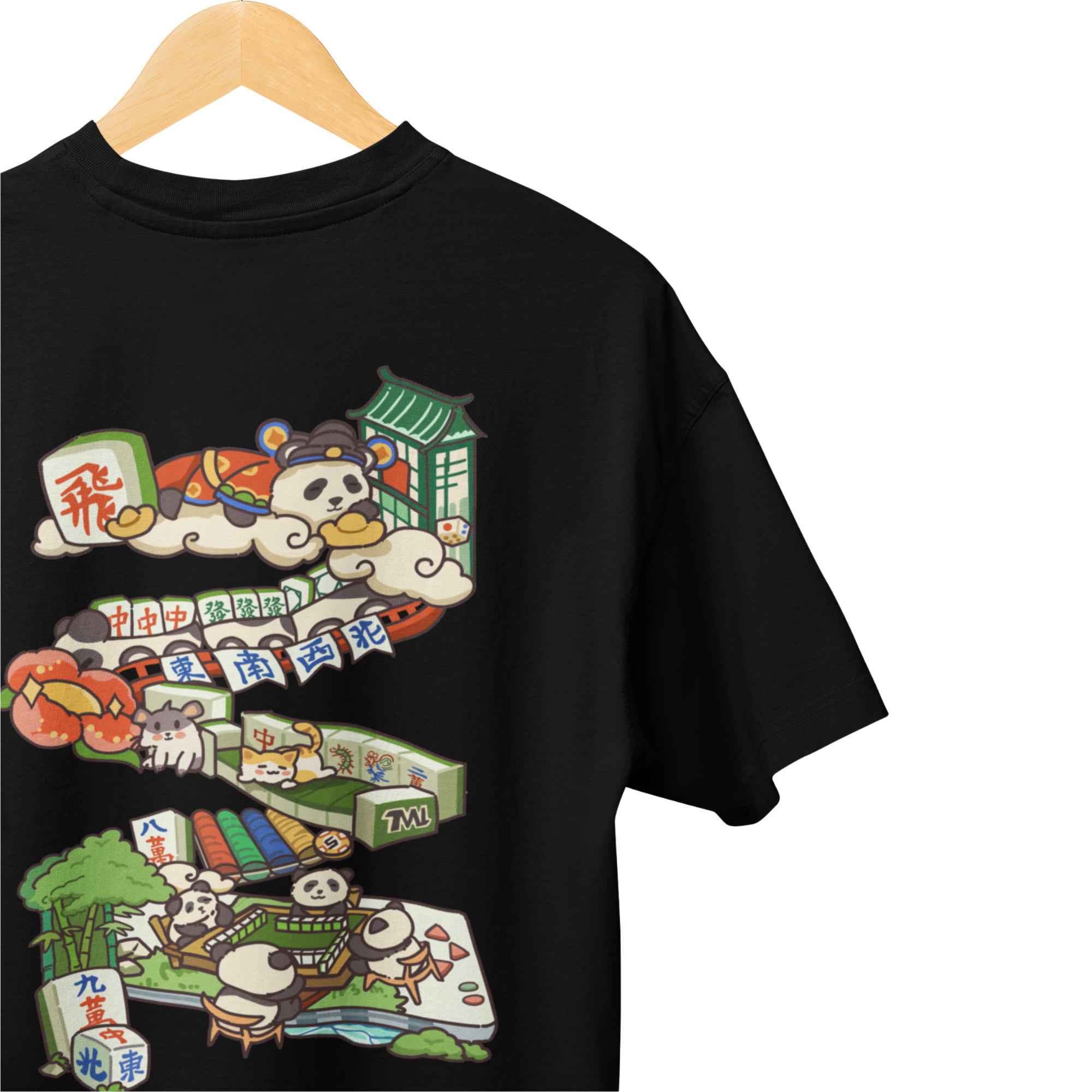 THEWHITELABEL SG12 Mahjong Panda Logo 300Gsm Oversize Unisex T-shirt in Black and White Color - TheWhiteLabel