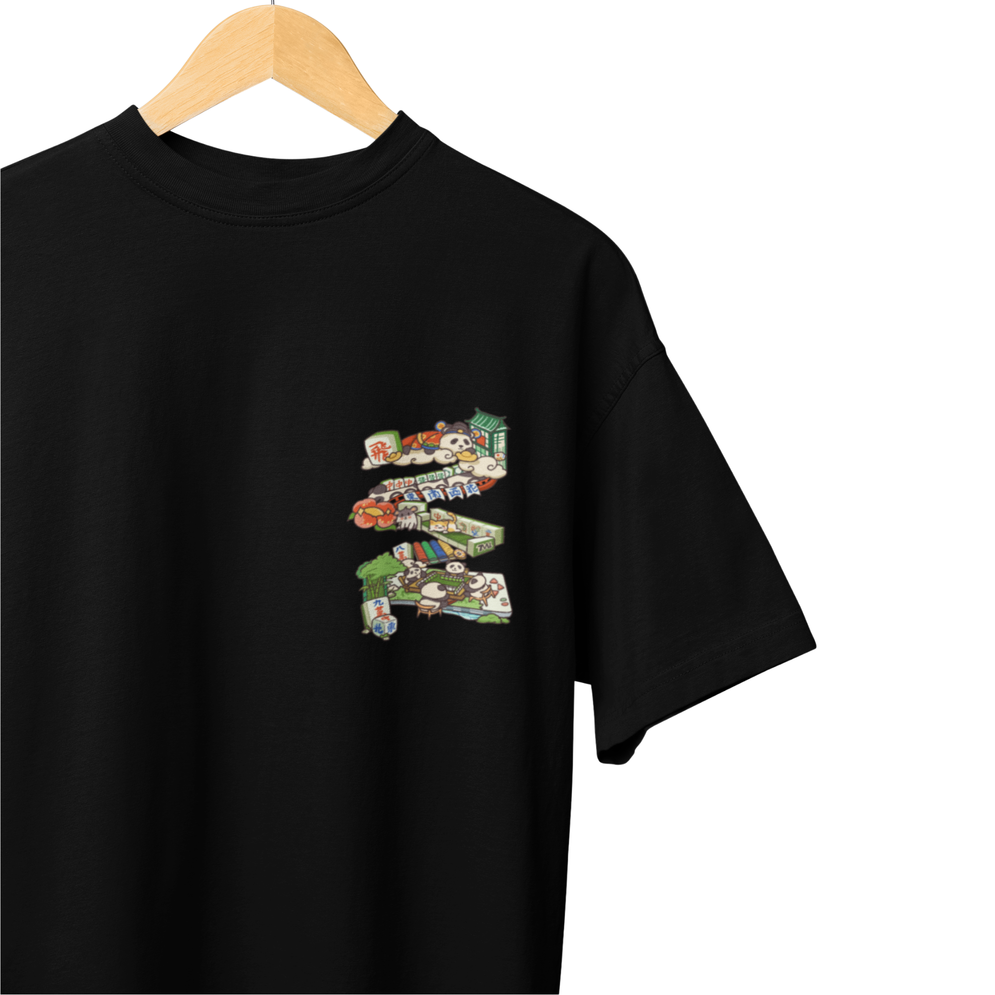 THEWHITELABEL SG12 Mahjong Panda Logo 300Gsm Oversize Unisex T-shirt in Black and White Color - TheWhiteLabel