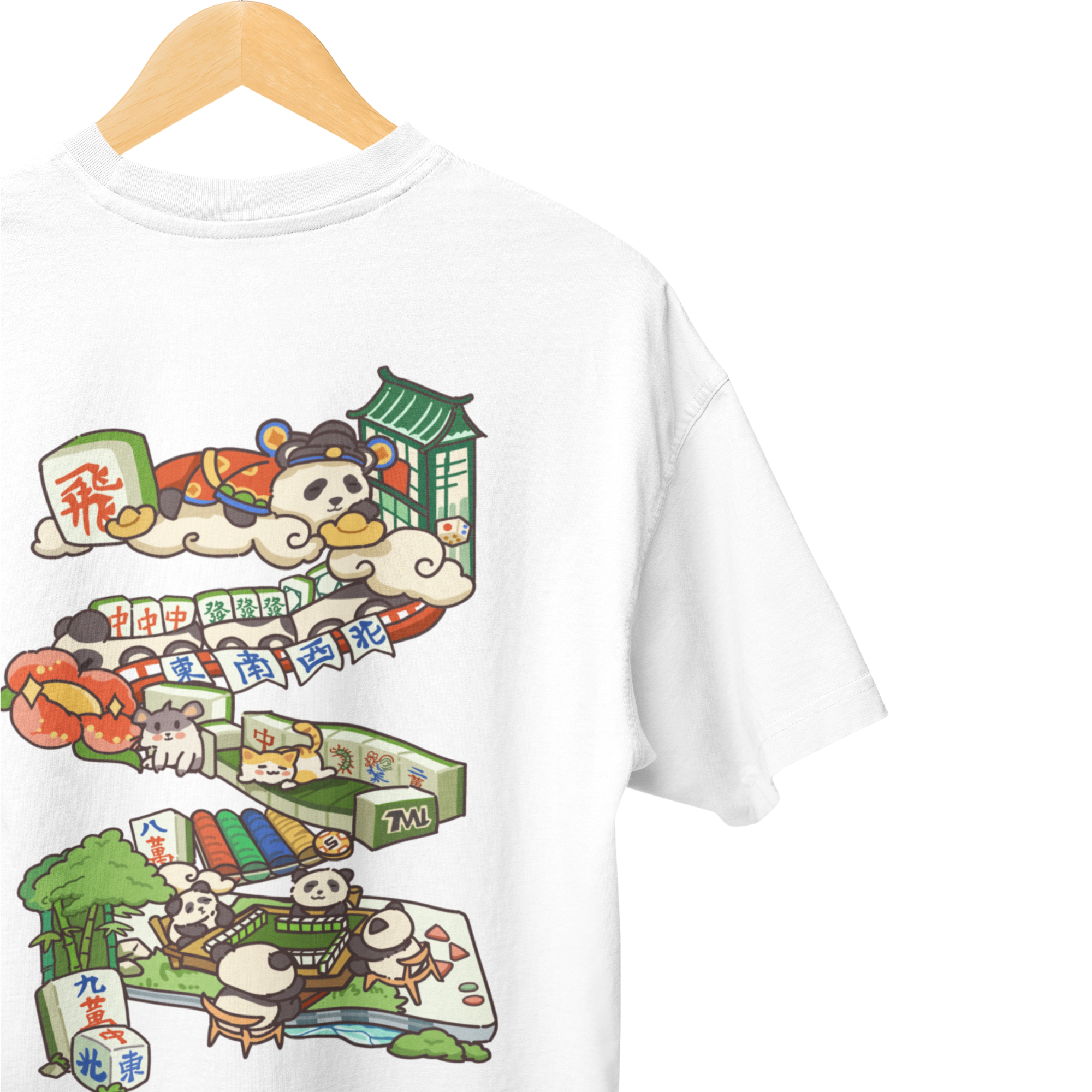 THEWHITELABEL SG12 Mahjong Panda Logo 300Gsm Oversize Unisex T-shirt in Black and White Color - TheWhiteLabel