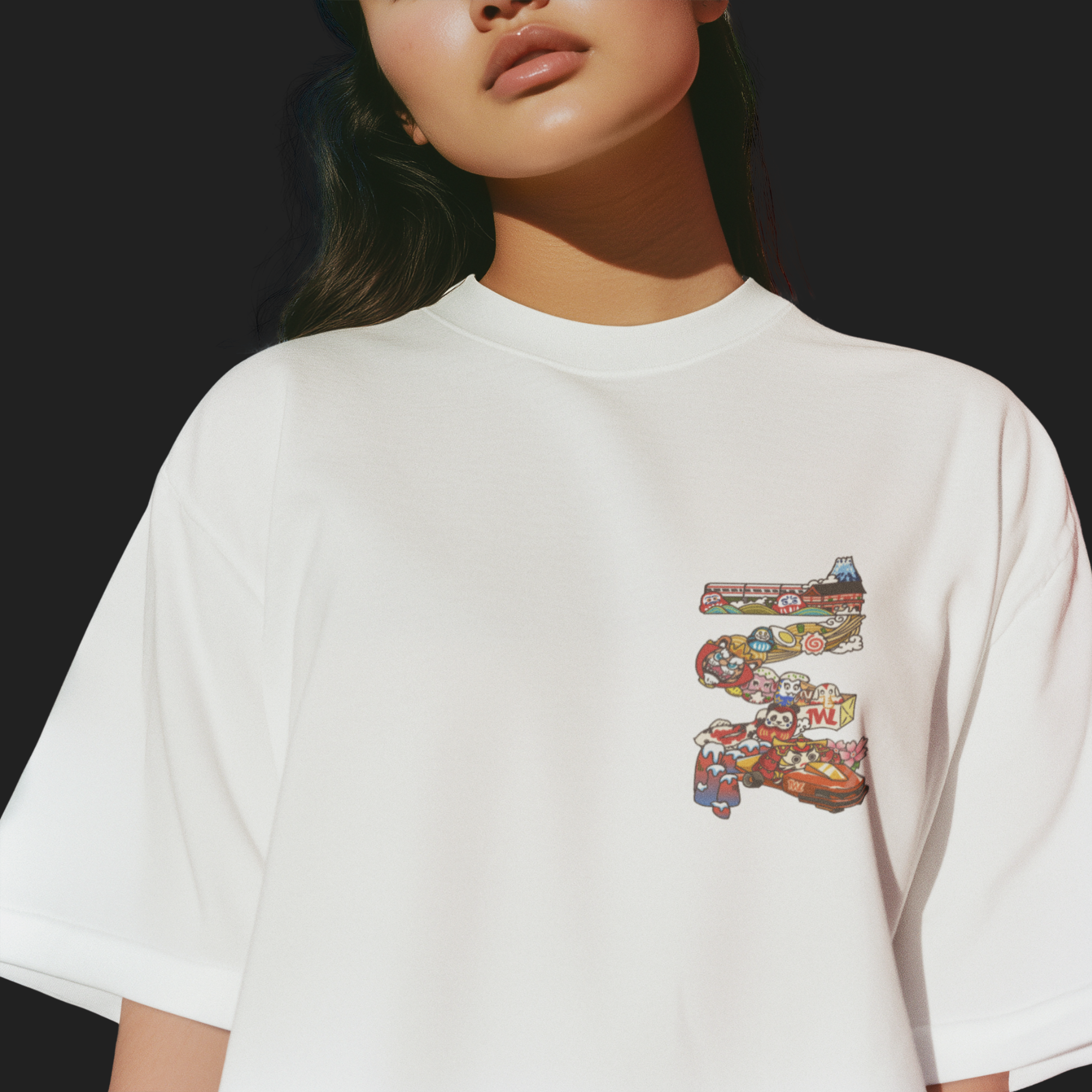 THEWHITELABEL SG15 Daruma Logo 300Gsm Oversize Unisex T-shirt in Black and White Color - TheWhiteLabel