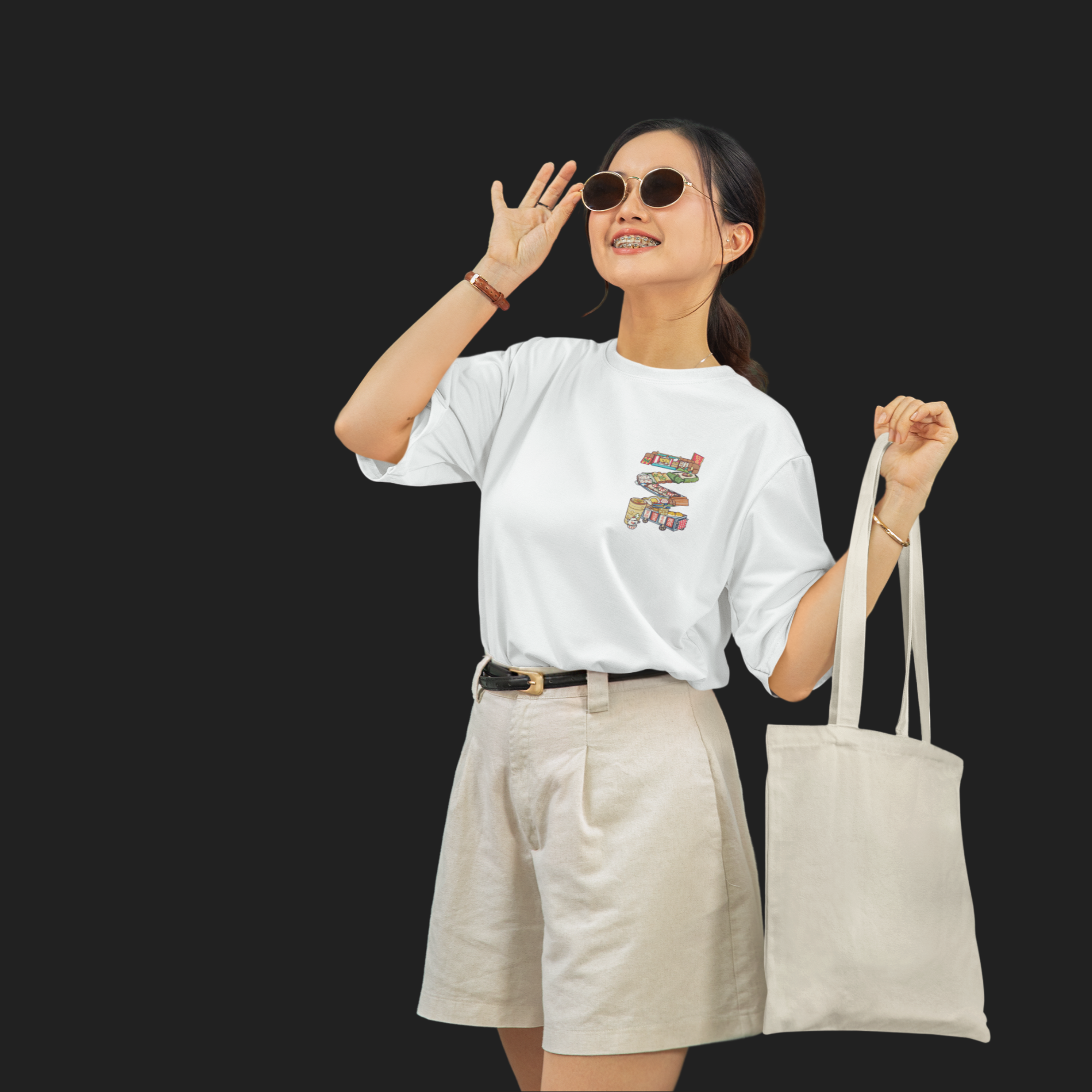 THEWHITELABEL SG20 DIMSUM Logo 300Gsm Oversize Unisex T-shirt in Black and White Color
