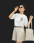 THEWHITELABEL SG20 DIMSUM Logo 300Gsm Oversize Unisex T-shirt in Black and White Color