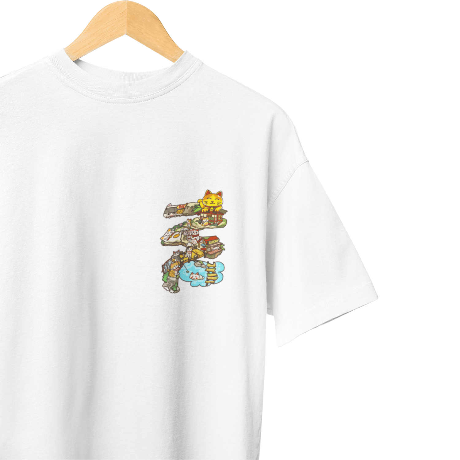 THEWHITELABEL SG21 Fortune Cat Island 300Gsm Oversize Unisex T-shirt in Black and White Color - TheWhiteLabel
