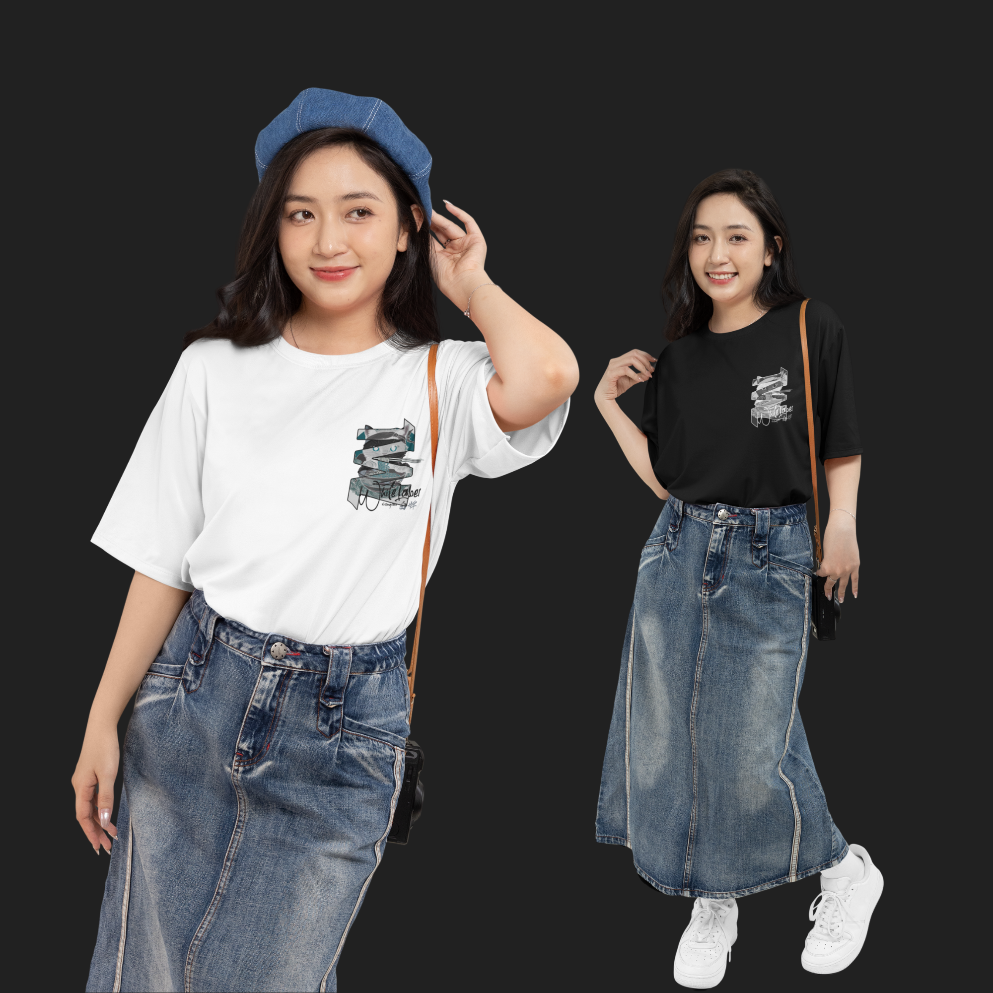 THEWHITELABEL SG03 Japanese Cat Logo 300Gsm Oversize Unisex T-shirt in Black and White Color - TheWhiteLabel