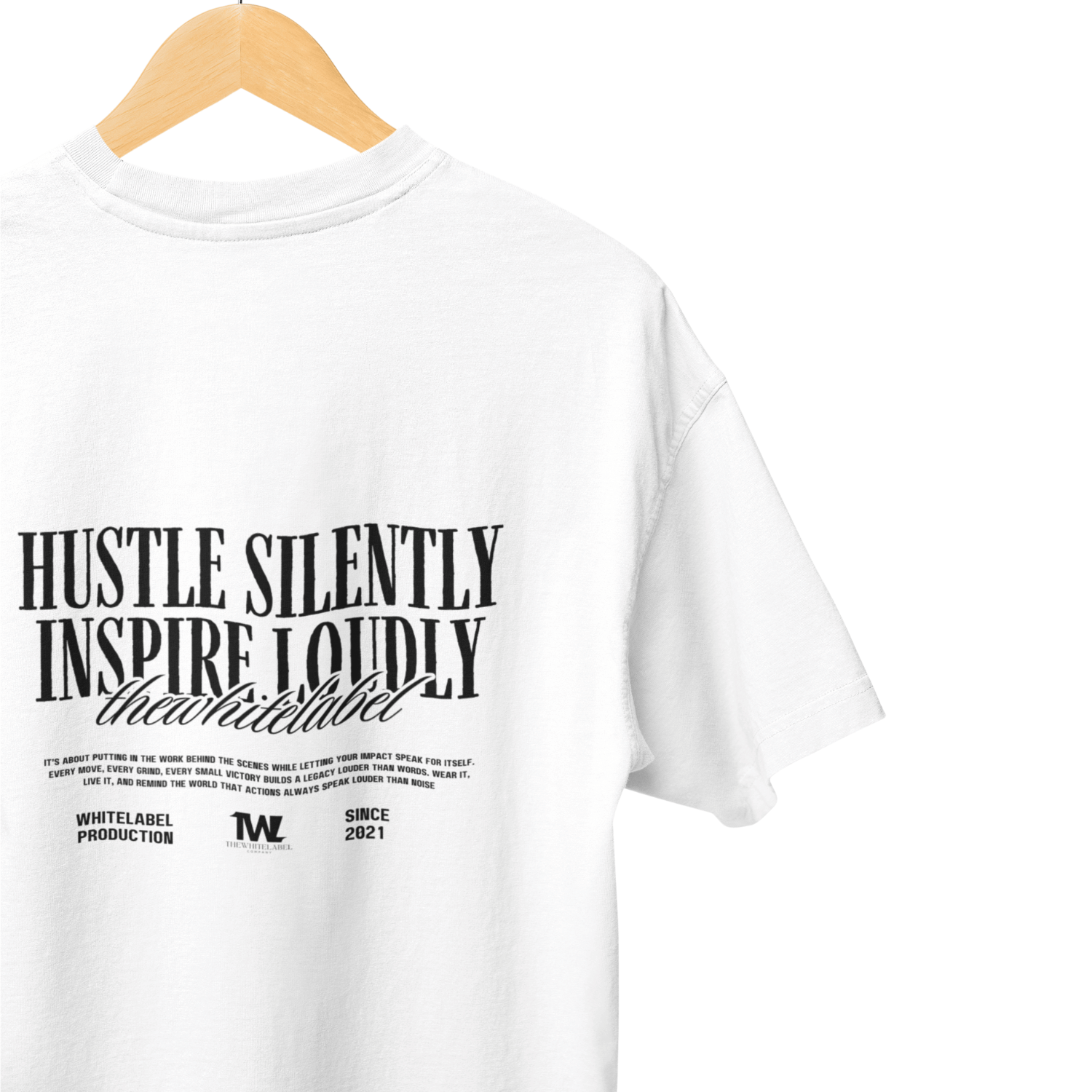 THEWHITELABEL CS05 Hustle in silence 300Gsm Oversize Unisex T-shirt in Black and White Color - TheWhiteLabel
