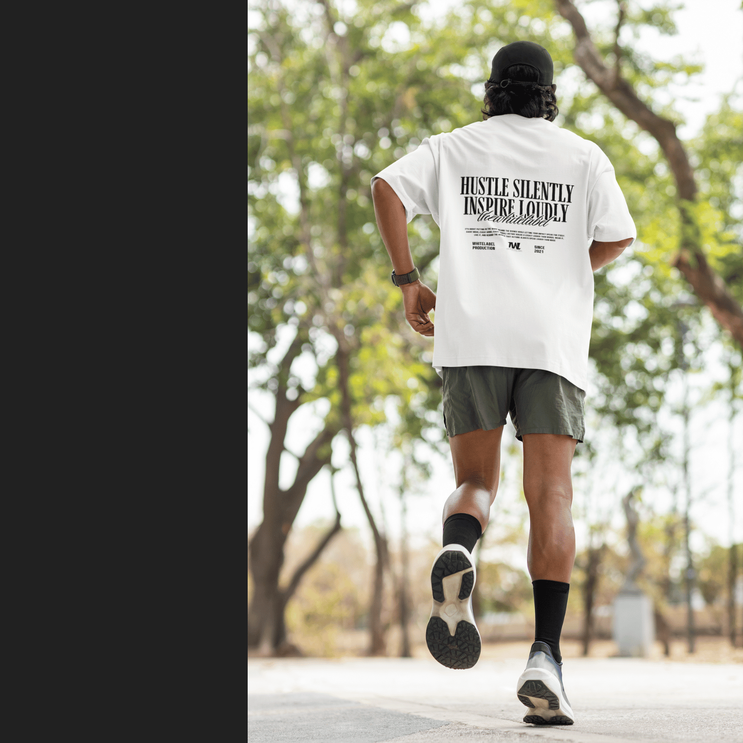THEWHITELABEL CS05 Hustle in silence 300Gsm Oversize Unisex T-shirt in Black and White Color - TheWhiteLabel