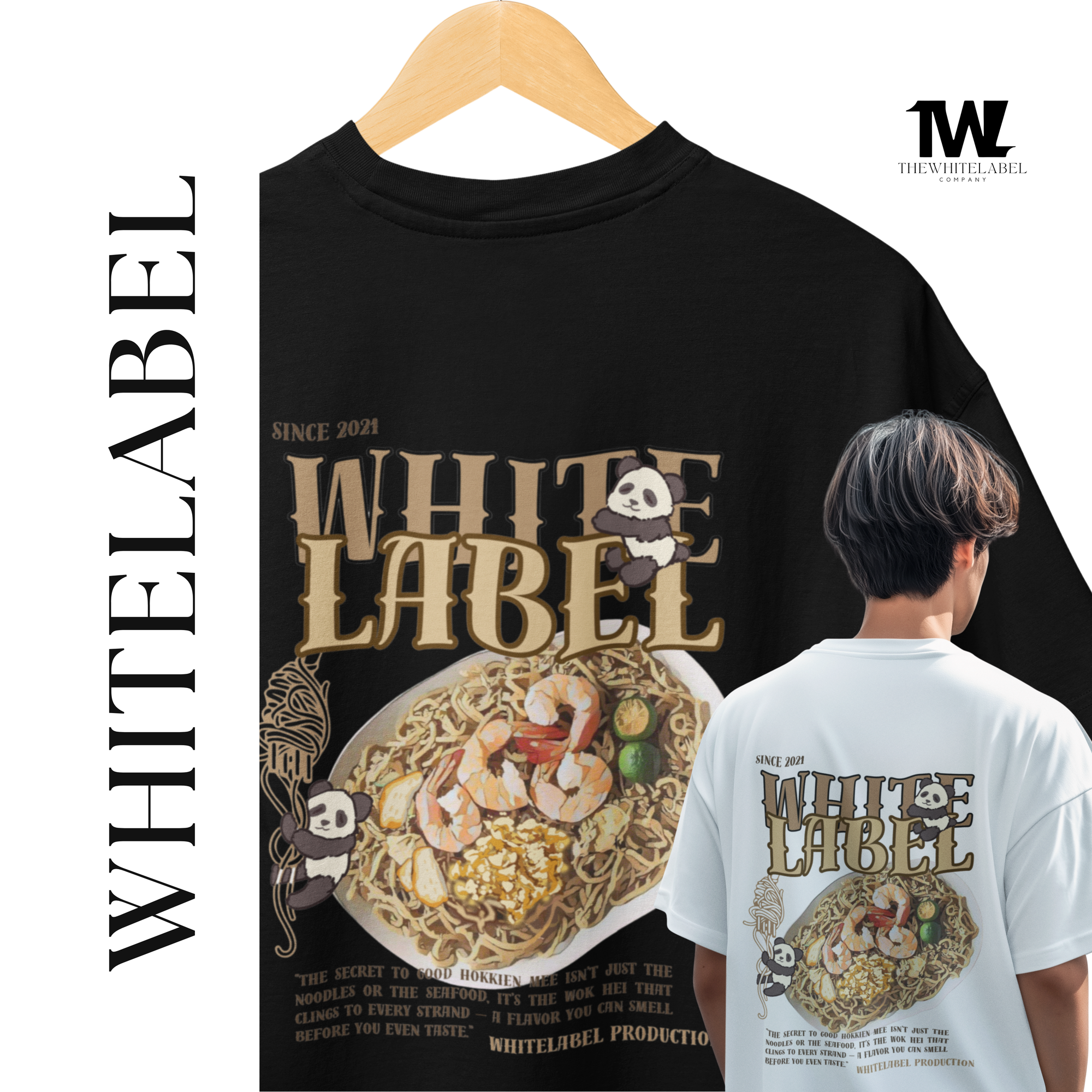 THEWHITELABEL CS07 Hokkien Mee 300Gsm Oversize Unisex T-shirt in Black and White Color - TheWhiteLabel