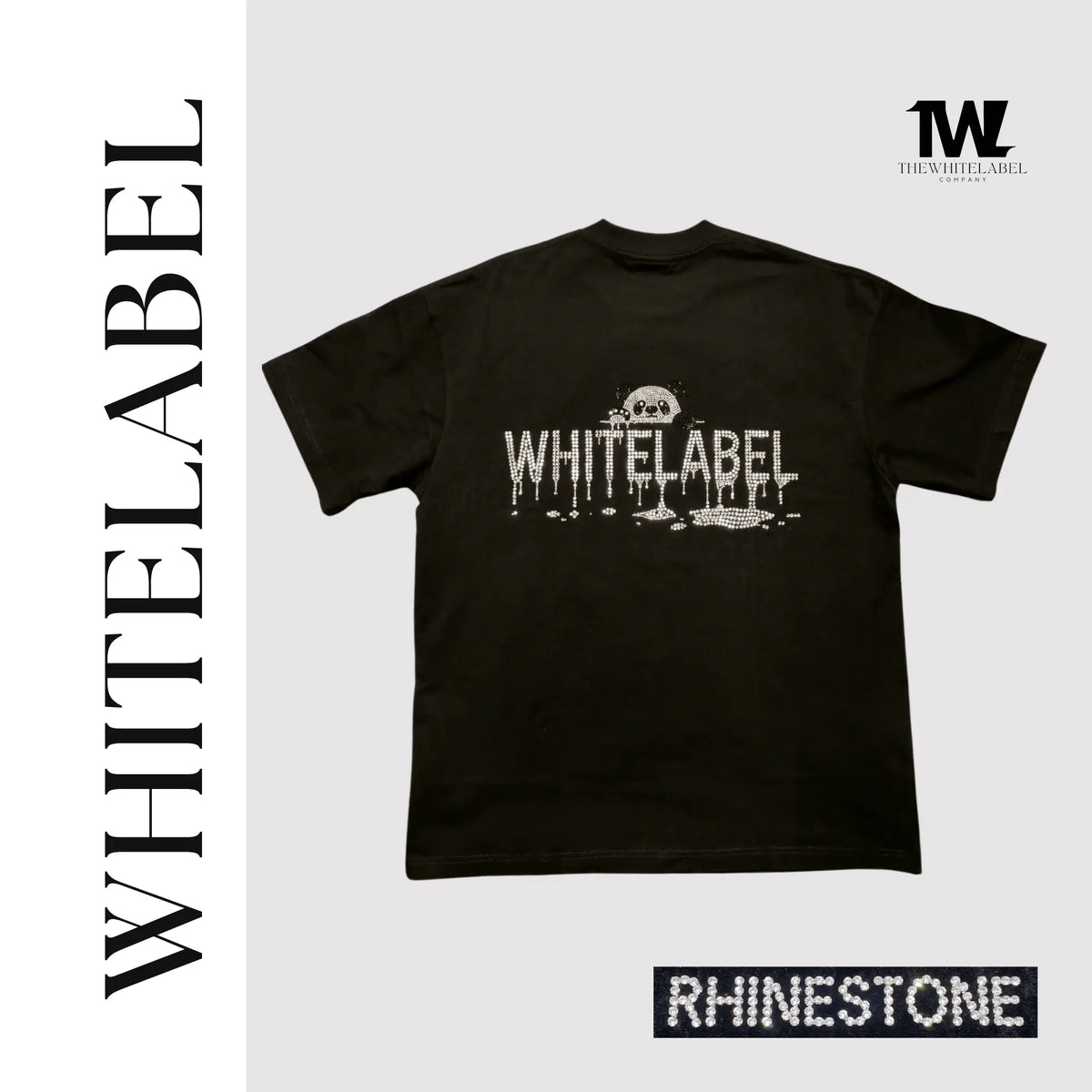 THEWHITELABEL CS21 DRIPPING RHINESTONE 300GSM Oversized Unisex T-Shirt in Black Color THEWHITELABEL