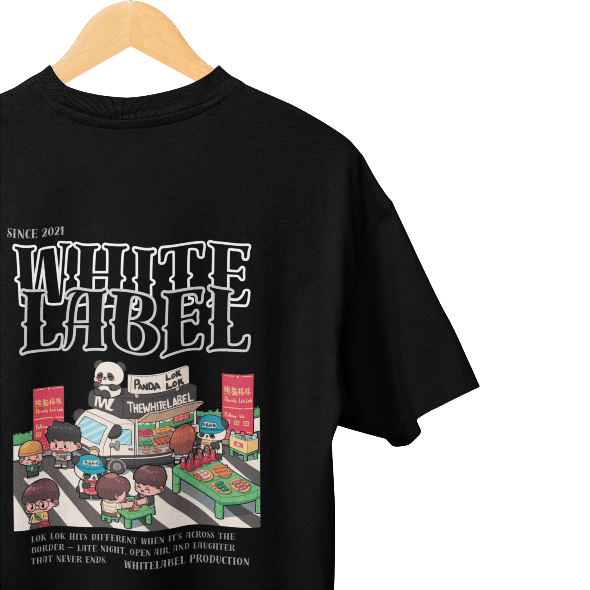 THEWHITELABEL CS08 PANDA LOK LOK 300Gsm Oversize Unisex T-shirt in Black and White Color - TheWhiteLabel