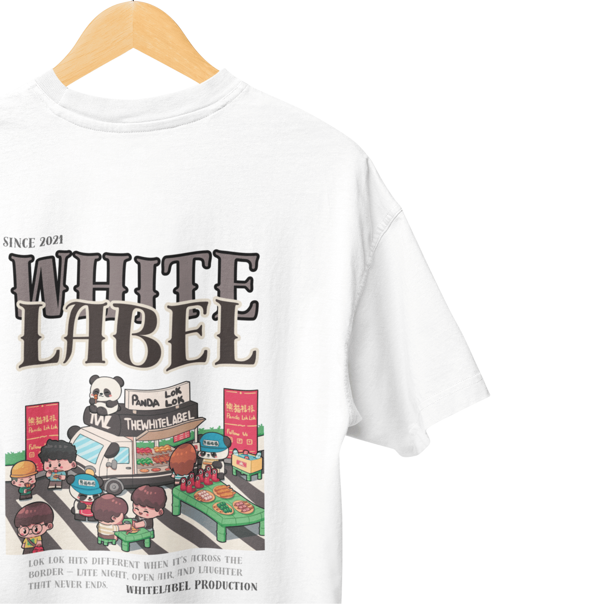 THEWHITELABEL CS08 PANDA LOK LOK 300Gsm Oversize Unisex T-shirt in Black and White Color - TheWhiteLabel