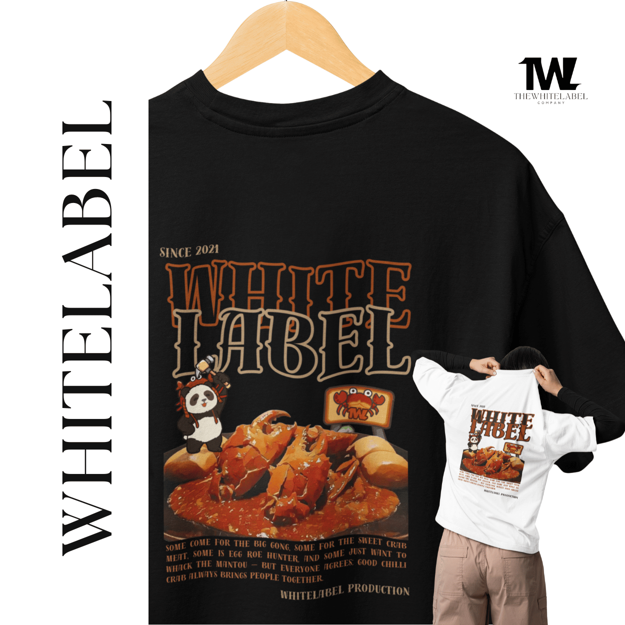 THEWHITELABEL CS10 CHILLI CRAB 300Gsm Oversize Unisex T-shirt in Black and White Color - TheWhiteLabel