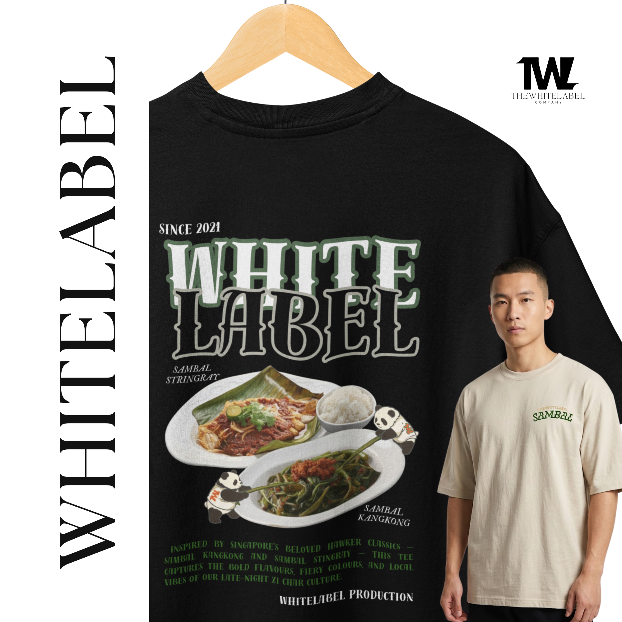 THEWHITELABEL CS11 SAMBAL STINGRAY AND KANGKONG 300Gsm Oversize Unisex T-shirt in Black and Beige Color - TheWhiteLabel