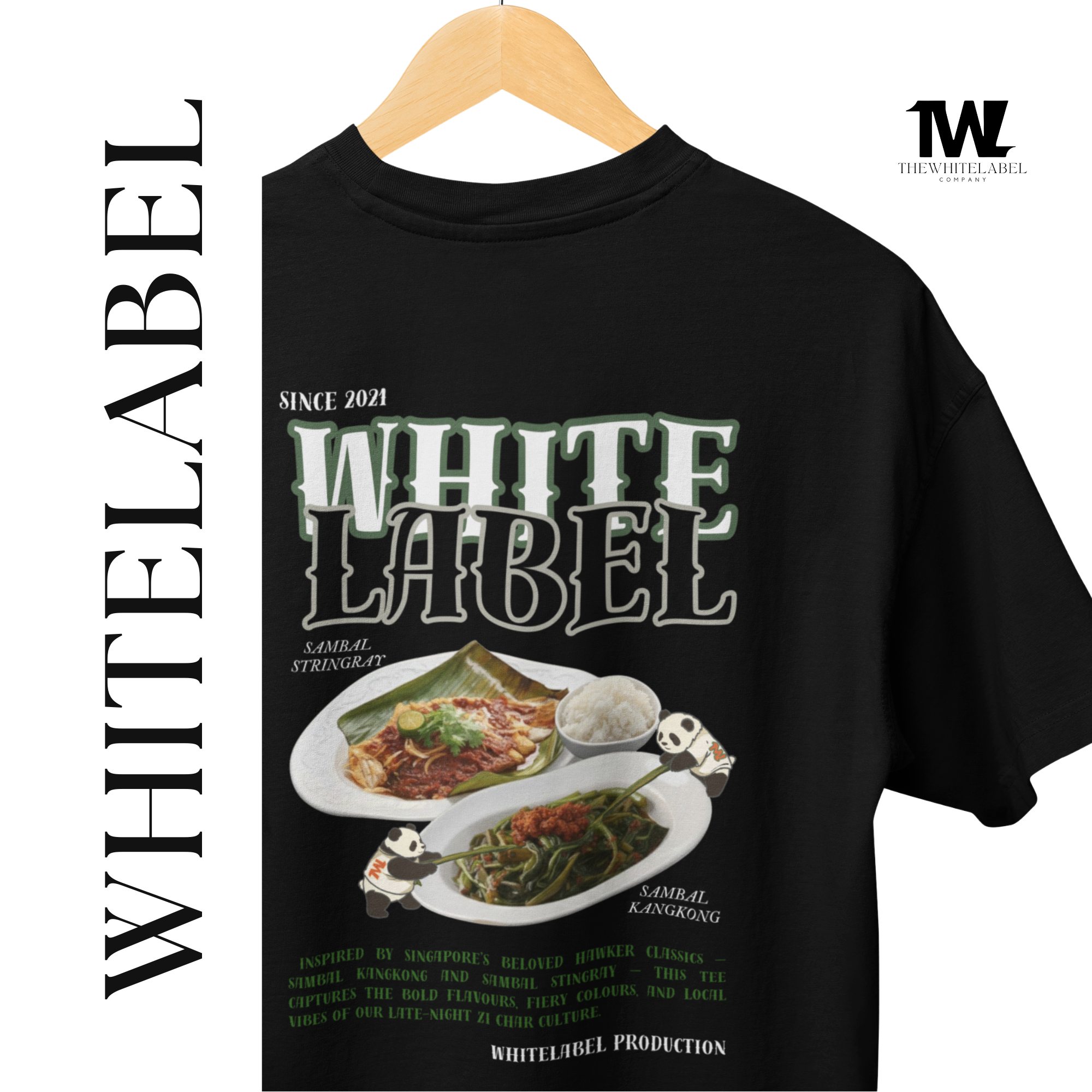 THEWHITELABEL CS11 SAMBAL STINGRAY AND KANGKONG 300Gsm Oversize Unisex T-shirt in Black and Beige Color - TheWhiteLabel