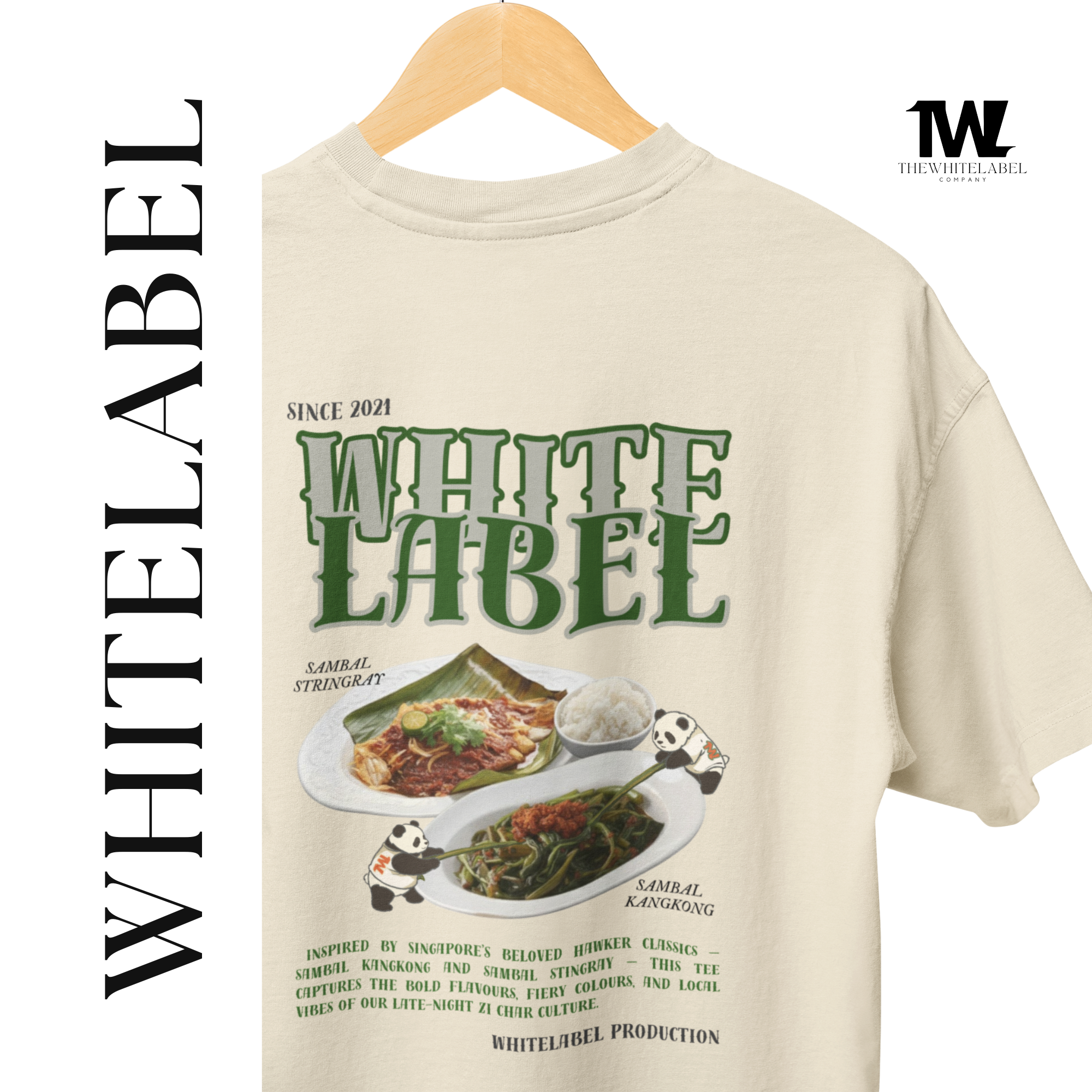 THEWHITELABEL CS11 SAMBAL STINGRAY AND KANGKONG 300Gsm Oversize Unisex T-shirt in Black and Beige Color - TheWhiteLabel