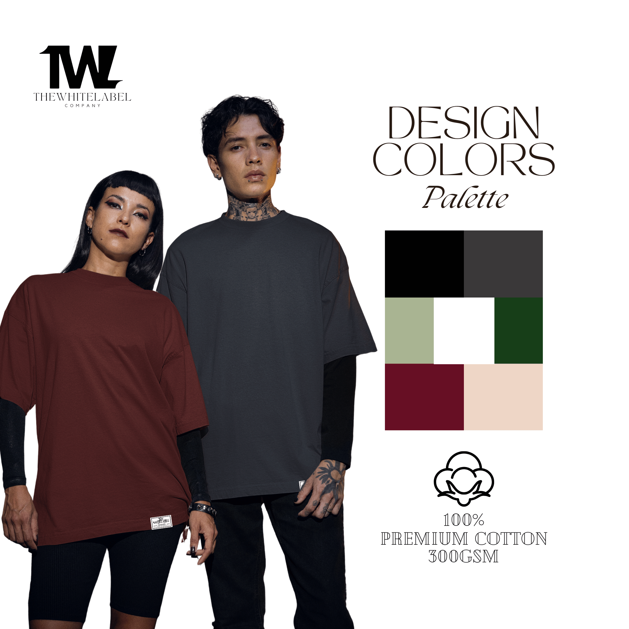 300GSM plain oversized t-shirt in grey and maroon 100% cotton unisex design by The White Label Singapore