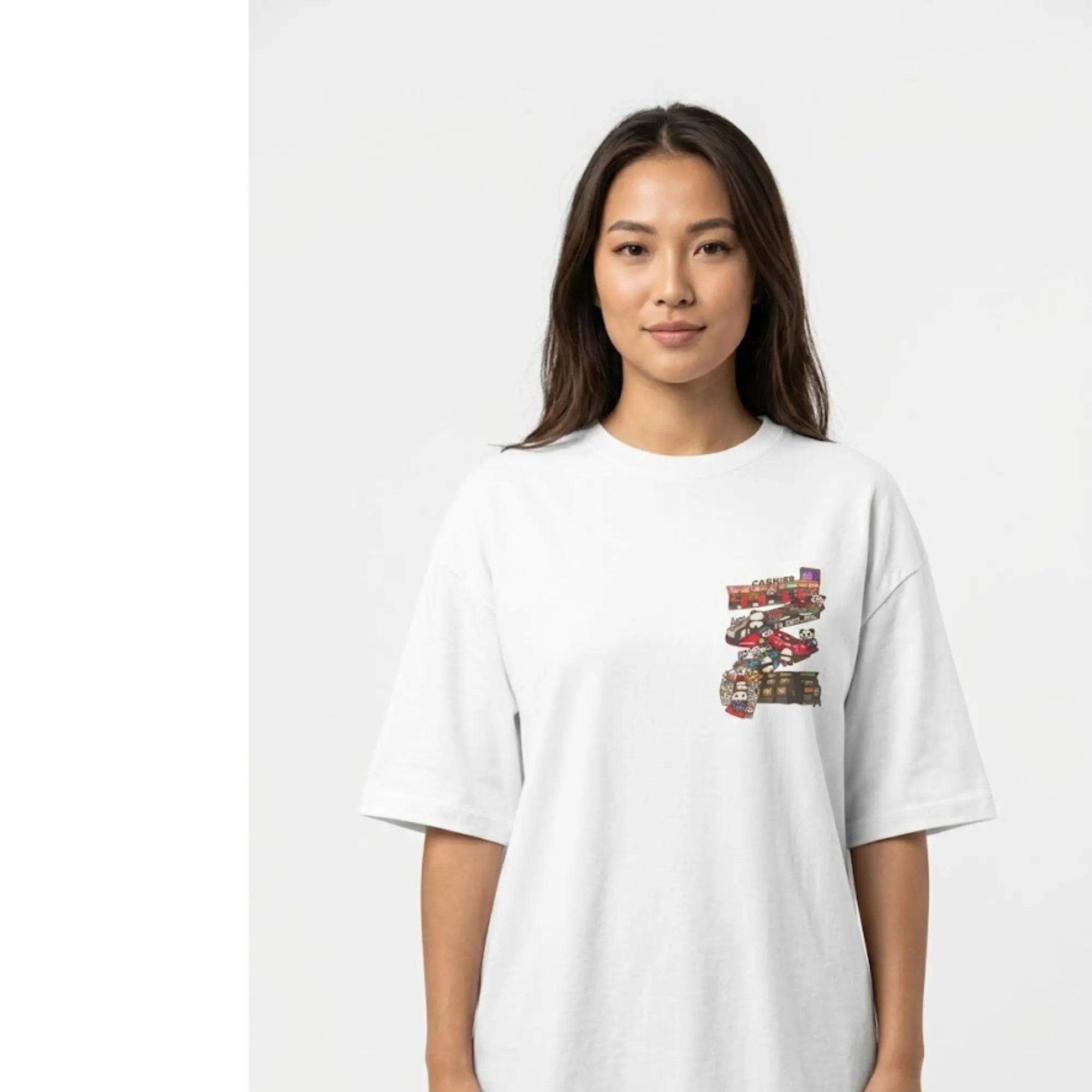THEWHITELABEL SG23 Game Center 300Gsm Oversize Unisex T-shirt in Black and White Color - TheWhiteLabel