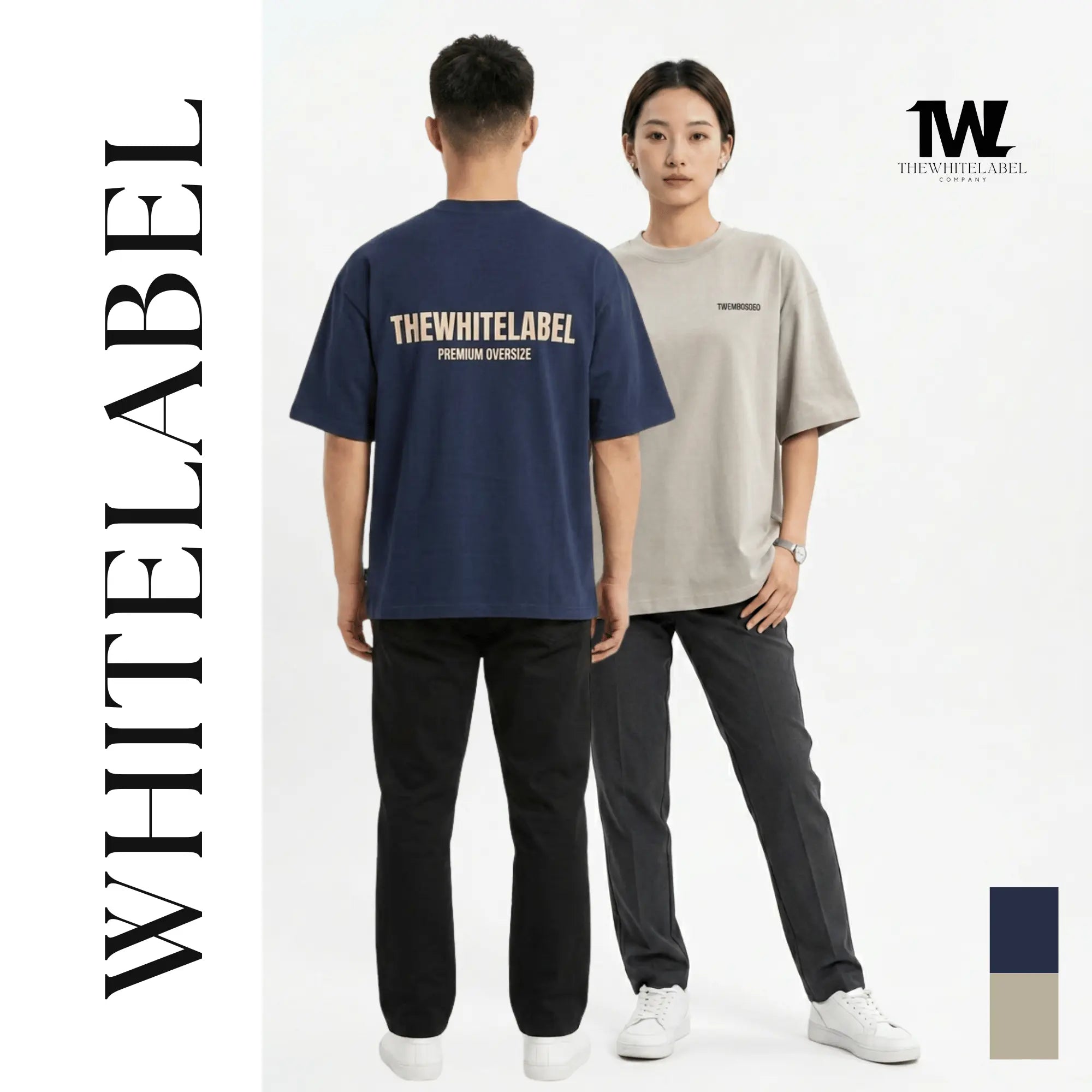 THEWHITELABEL EM01 Embossed Premium Oversized 300GSM Unisex T-Shirt Dark Blue and Khaki - TheWhiteLabel