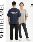 THEWHITELABEL EM01 Embossed Premium Oversized 300GSM Unisex T-Shirt Dark Blue and Khaki - TheWhiteLabel